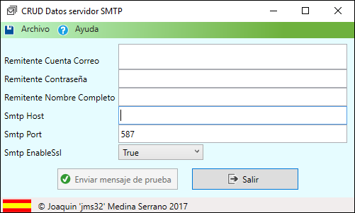 Cuadro de dialogo del servidor Smtp